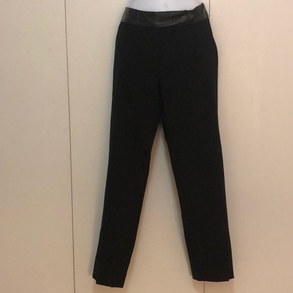 Milly Black Wool Pants w/ Black Leather Faux Belt - Picture 2 of 8